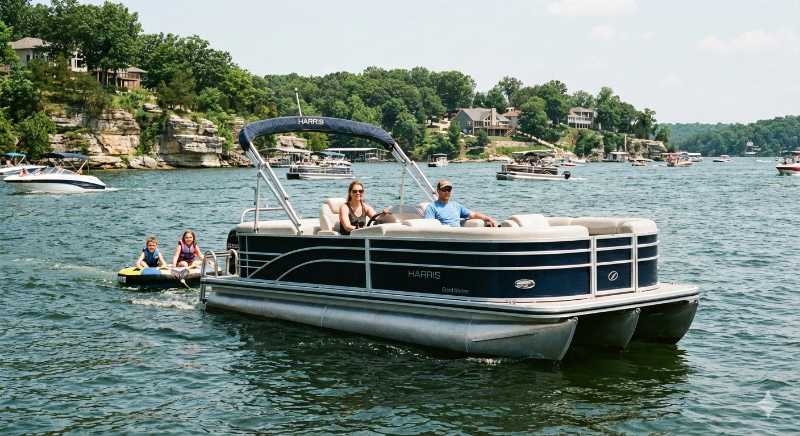A Family enjoying a Tritoon boat on Lake of the Ozarks!
