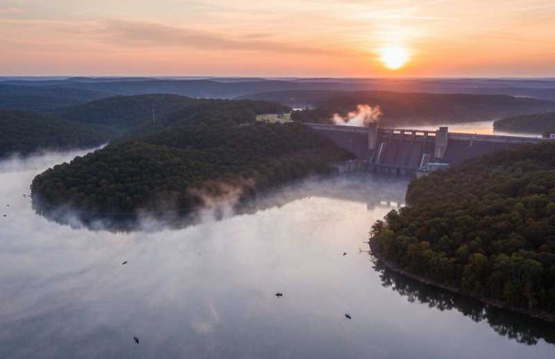 Sunrise and mist on Table Rock Lake in Southwestern Missouri