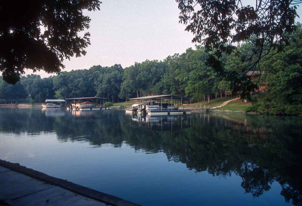 Largest boat lifts at the Lake of the Ozarks, photo looking across the water at boats